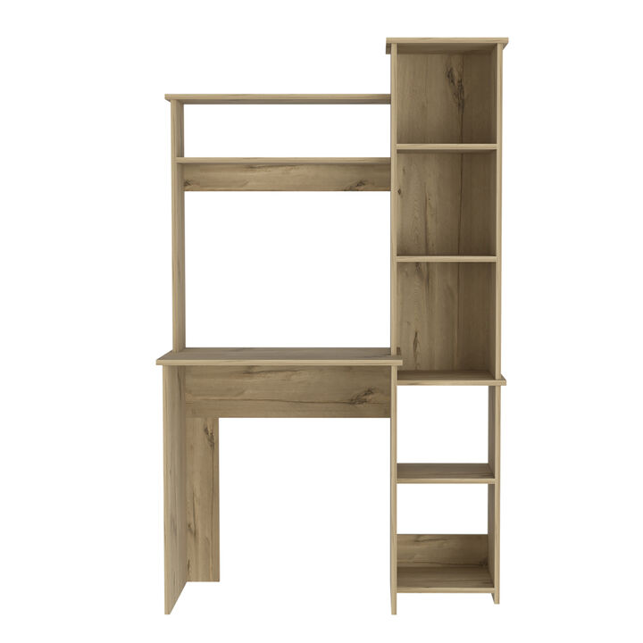 Streamdale Marston 6-Shelf Writing Desk With Built-In Bookcase Light Oak