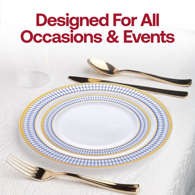 White with Blue and Gold Chord Rim Plastic Wedding Value Set (30 Sets) image number 6
