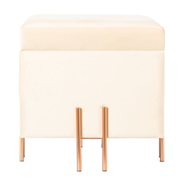 Square Velvet Storage Ottoman with Rose Gold Legs, Pink