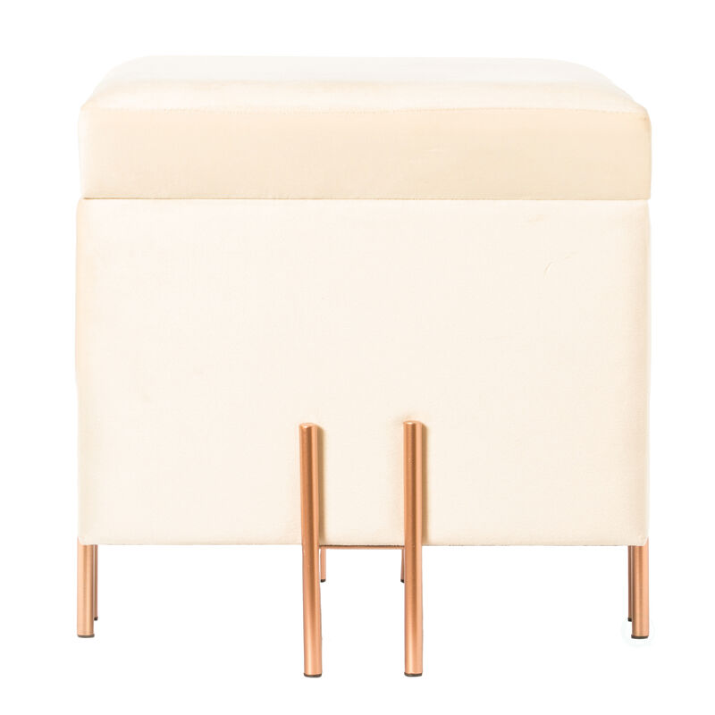 Square Velvet Storage Ottoman with Rose Gold Legs, Pink