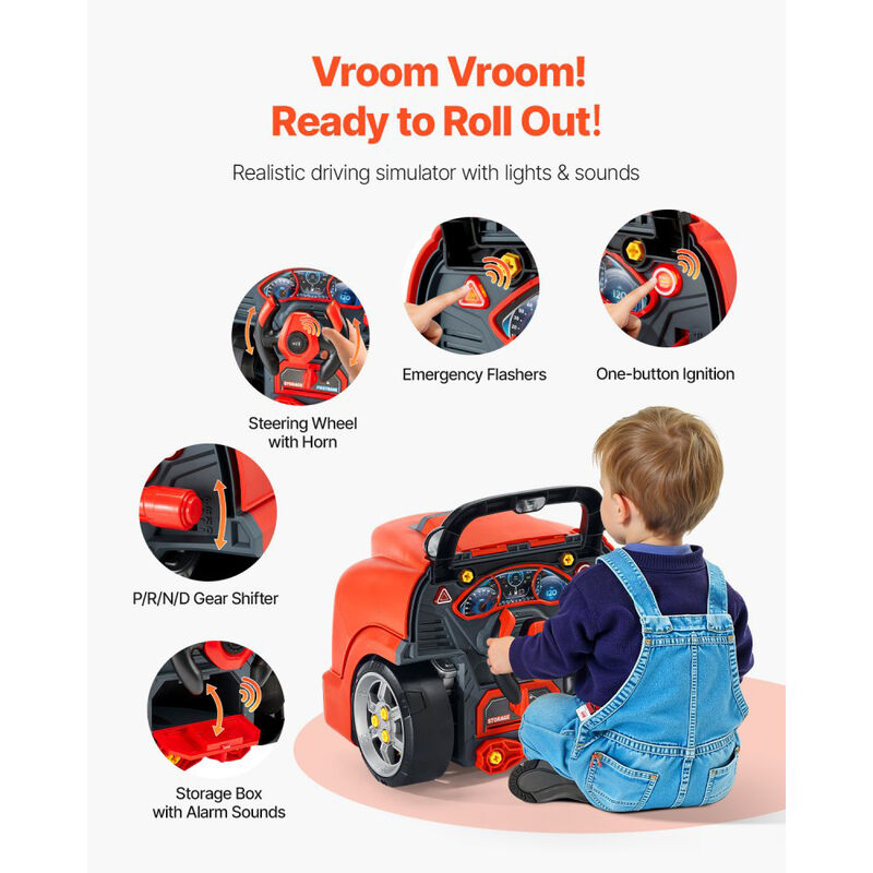 60-Piece Kids Mechanic Car Repair Set with Removable Engine Parts, Lights, Sounds & Horn-Red image number 6
