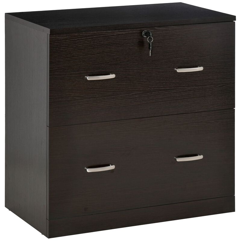 Espresso File Organizer: 2-Drawer Cabinet with Lock for A4 Size