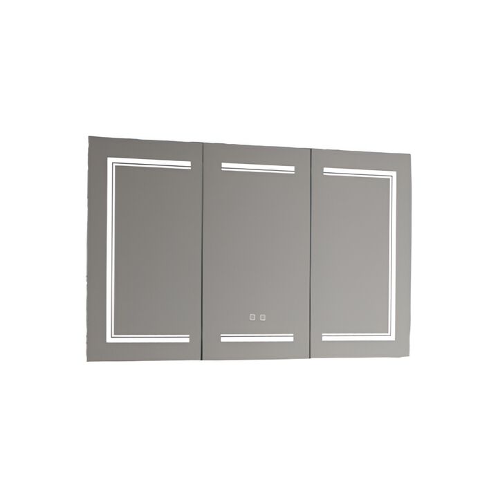 Modern Bathroom Wall Cabinet with Three-Color LED Light and Dual Power Plugs