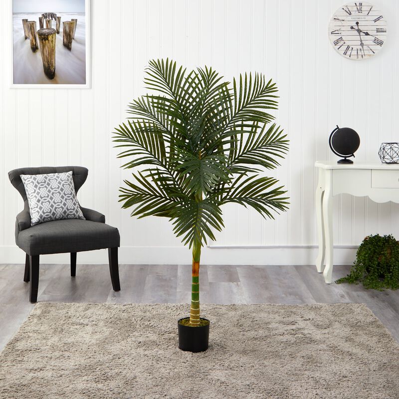 Hivvago 5 Feet Single Stalk Golden Cane Artificial Palm Tree
