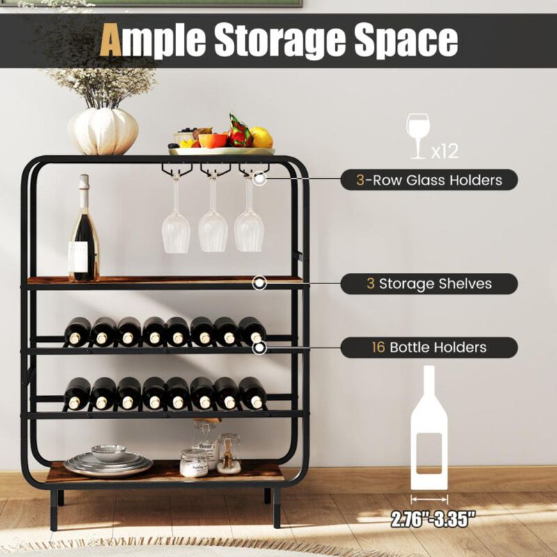 Hivvago 16 Bottle Wine Rack with 5-Tier Wine Shelf and Glass Holders for Kitchen Bar