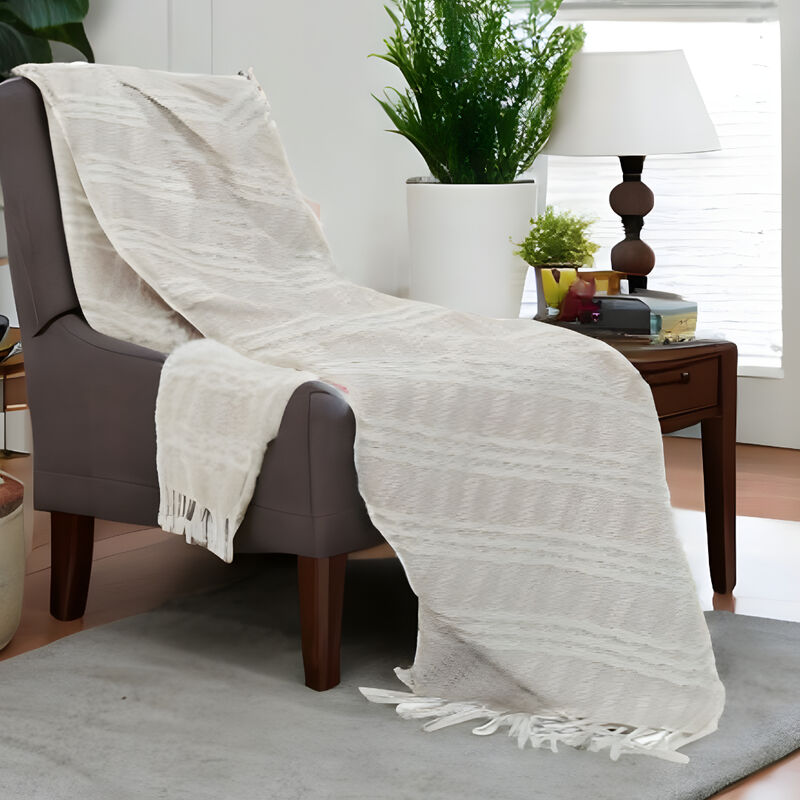 HomeRoots Blush Woven 100% Cotton Throw Blanket image number 1