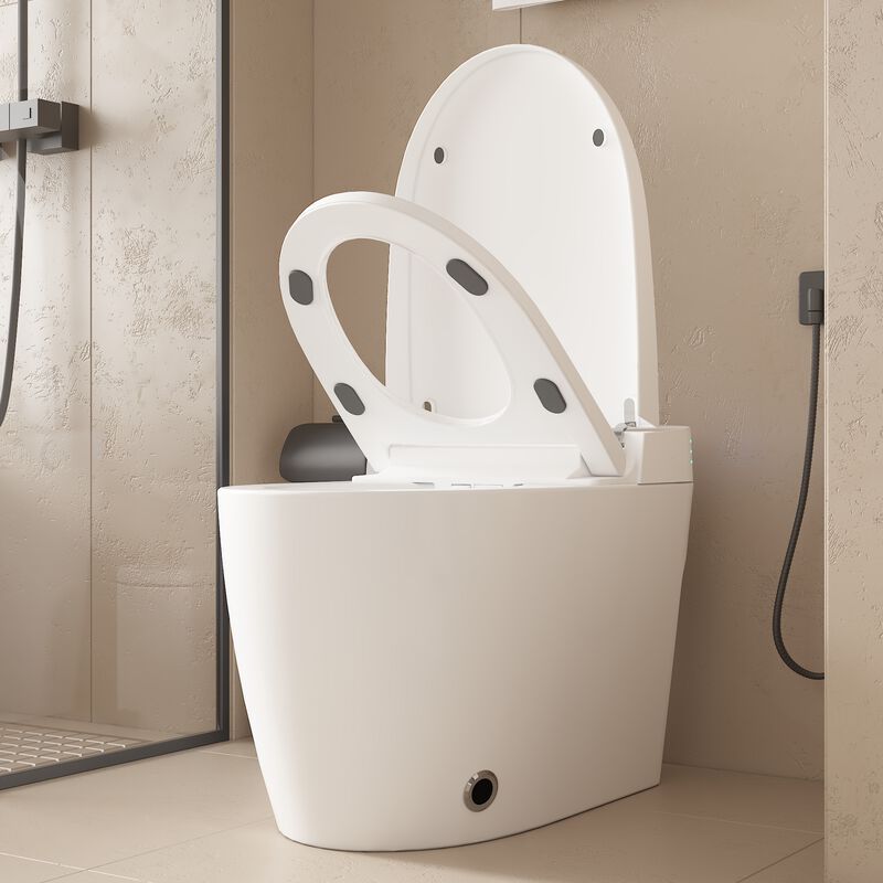 FUFU&GAGA Intelligent Ceramic Glazing Toilet with Automatic Opening Cover, Foot Sensor Flushing, Heated Seat, and Warm Air Drying (26.3 in. W x 15 in. D x 17.5 in. H), White