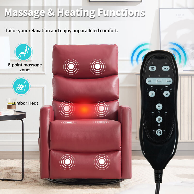Faux Leather Manual Recliner Chair Swivel Rocker Recliner with Heat & Massage image number 3