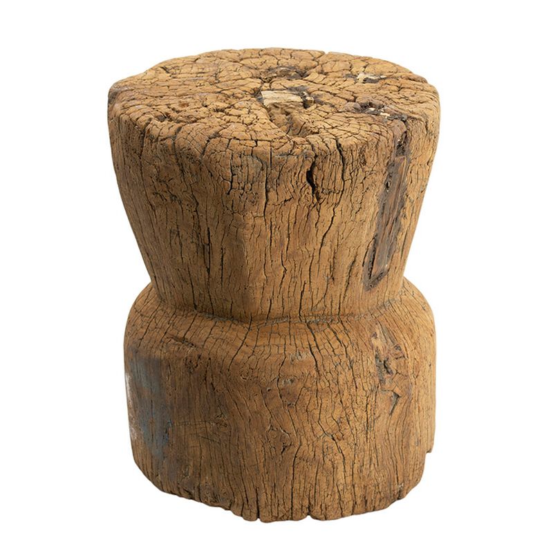 14 Inch Stool Table, Rustic Style, Tree Log Design, Distressed Wood Brown image number 1