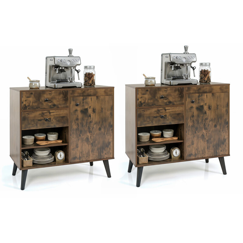 Set of 2 Kitchen Buffet Cabinets with Drawers and Open Storage image number 3