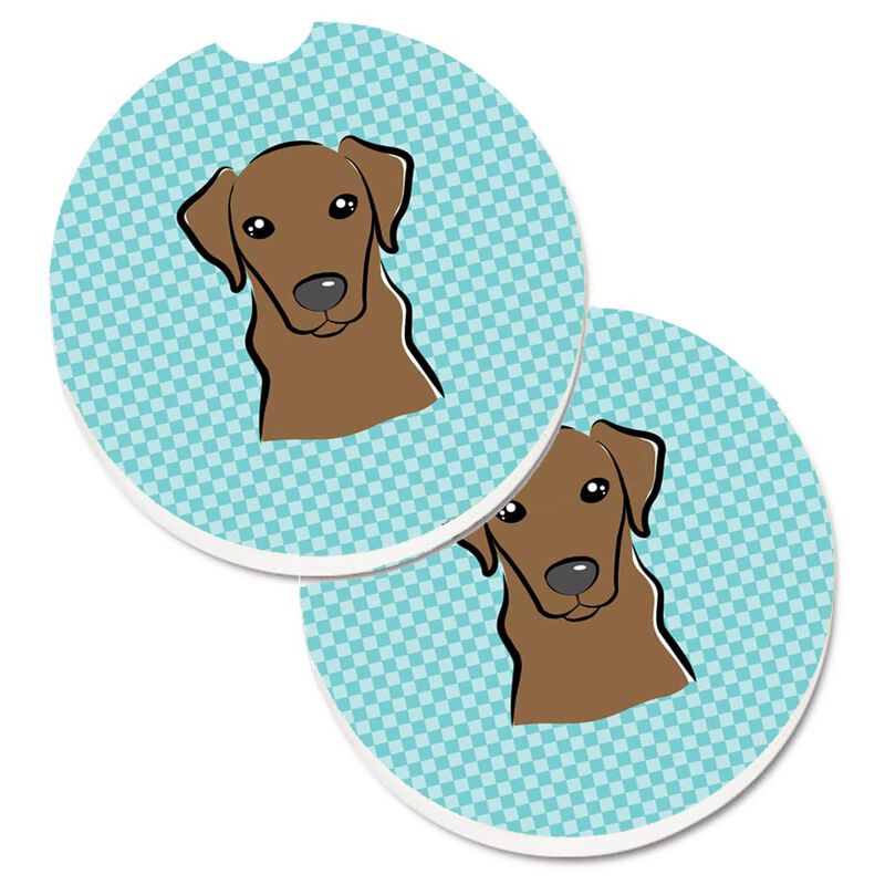 Caroline's Treasures Checkerboard Blue Chocolate Labrador Set of 2 Cup Holder Car Coasters BB1172CARC, 2.56, Multicolor