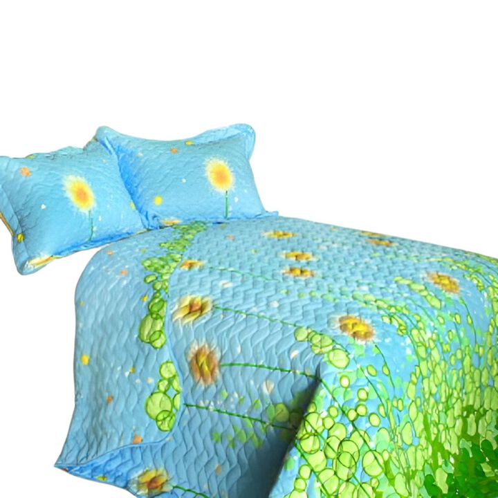 Dandelion Dancing Night Cotton Patchwork Quilt Set with Floral Quilted Design