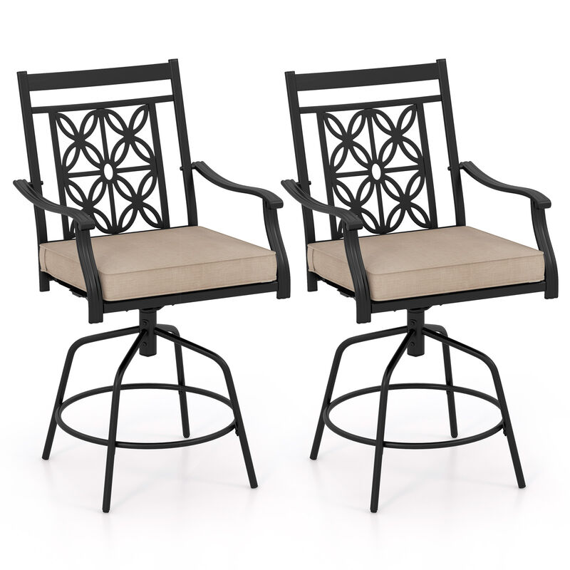 Set of 2 Outdoor Swivel Dining Chairs with Comfortable Seat Cushions