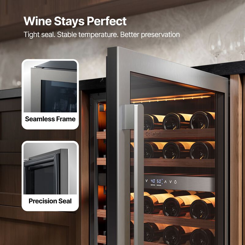 Wine Fridge 24 Inch 52 Bottle Wine Refrigerator, 40-65&deg;F Dual Zone Wine cooler,3 Color LED,Built-in for Home/Bar image number 3