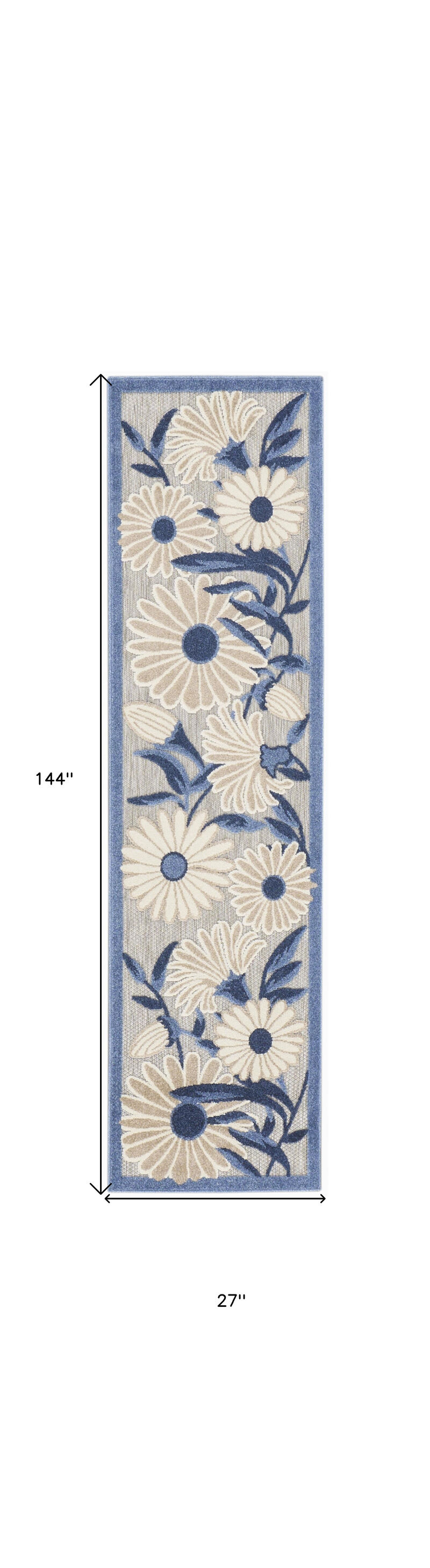 HomeRoots 12' Blue And Gray Floral Indoor Outdoor Runner Rug image number 6