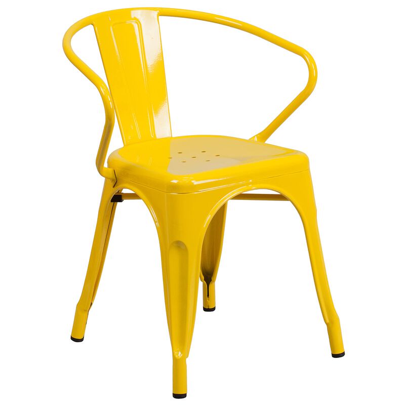Flash Furniture Napoleon Commercial Grade 24" Round Yellow Metal Indoor-Outdoor Table Set with 2 Arm Chairs