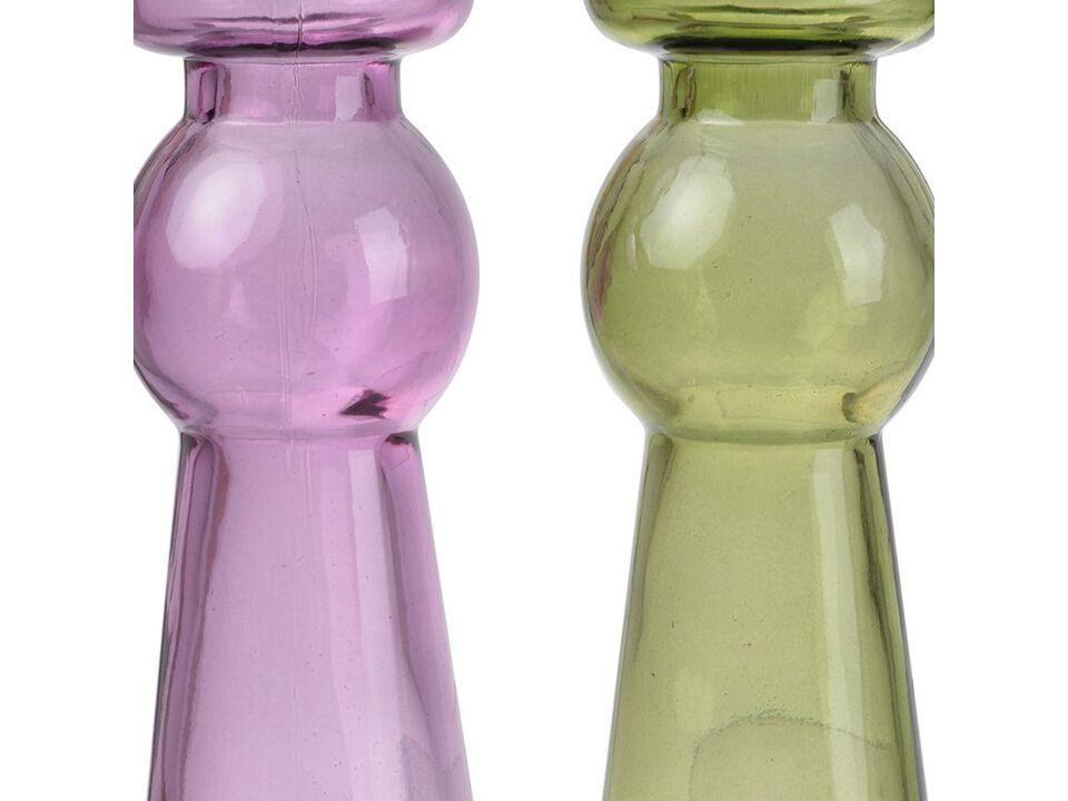 Glass Pillar Tealight Candle Holders, Set of 4, Multicolor- Benzara