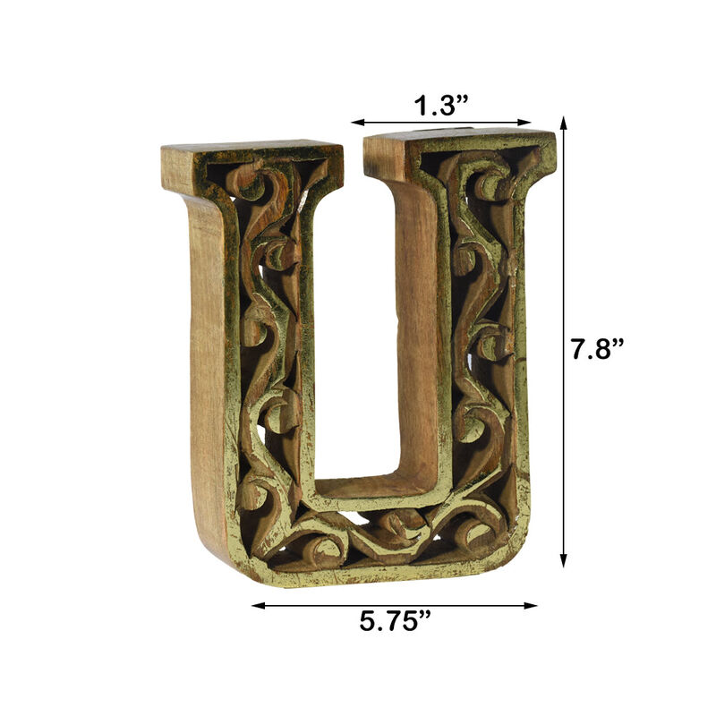 Vintage Natural Gold Handmade Eco-Friendly "U" Alphabet Letter Block For Wall Mount & Table Top Décor