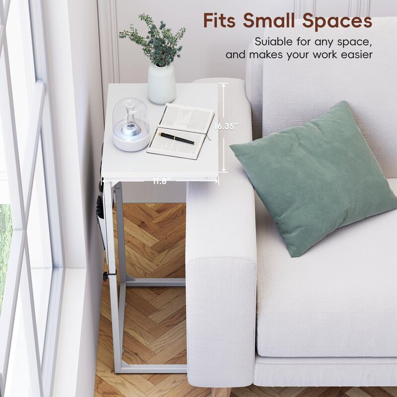 Vagusicc C Shaped End Table with Charging Station, 33""Tall Couch Side Table , Adjustable Height Small Couch Side Table for Smal