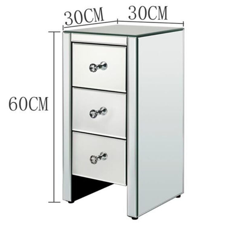 Mirrored Glass Nightstand 3-Drawer Bedside Table for Bedroom