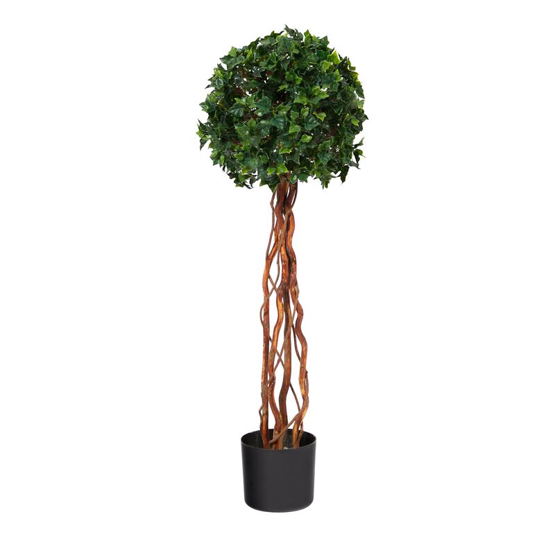 HomPlanti 3.5 Feet English Ivy Single Ball Topiary Artificial Tree with Natural Trunk UV Resistant (Indoor/Outdoor)