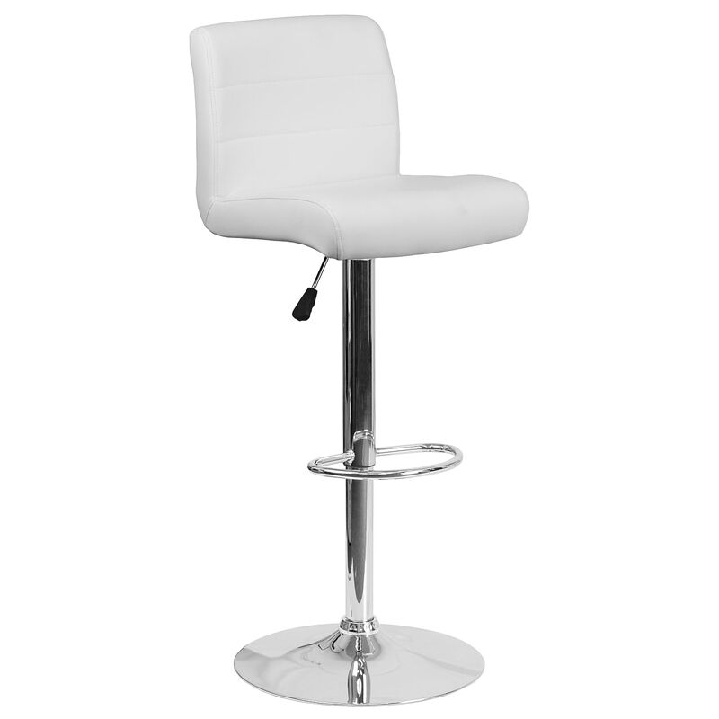 Flash Furniture Contemporary White Vinyl Adjustable Height Barstool with Rolled Seat and Chrome Base