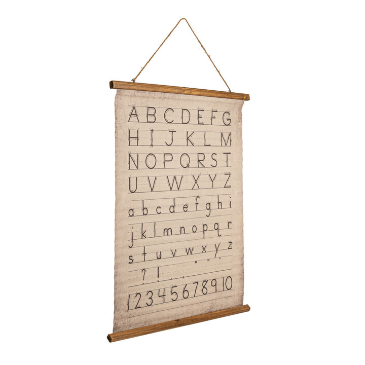 Canvas and Wood Scroll Wall D&eacute;cor with Alphabet, Numbers, and Jute Hanger, Multicolor