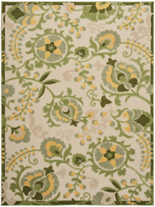 HomeRoots 6' X 9' Ivory Green And Yellow Floral Indoor Outdoor Area Rug