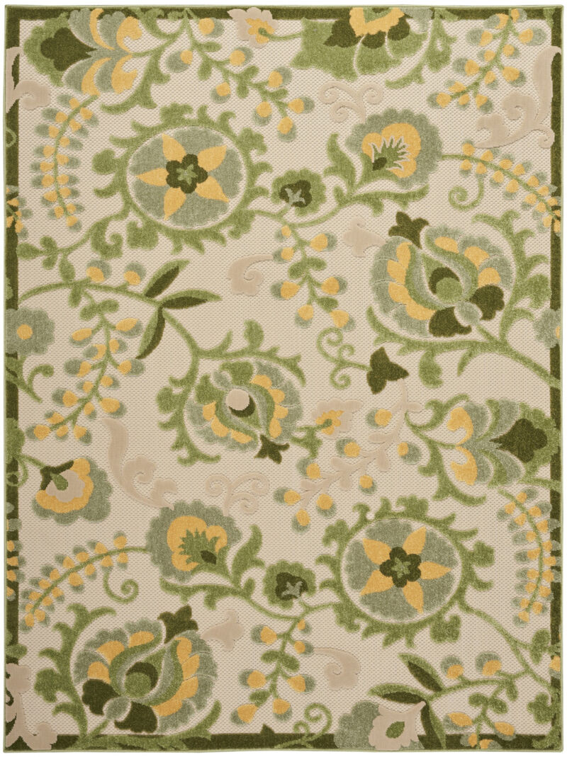 HomeRoots 6' X 9' Ivory Green And Yellow Floral Indoor Outdoor Area Rug image number 0