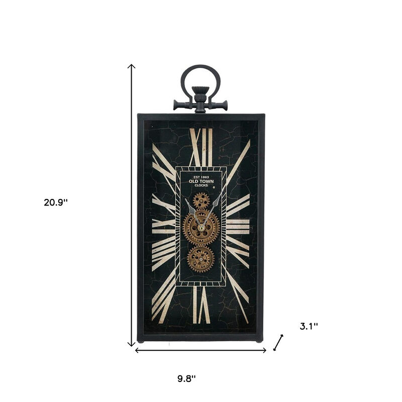HomeRoots 10" Black and Gold Metal and Glass Analog Vintage Style Crackle Wall Clock image number 4