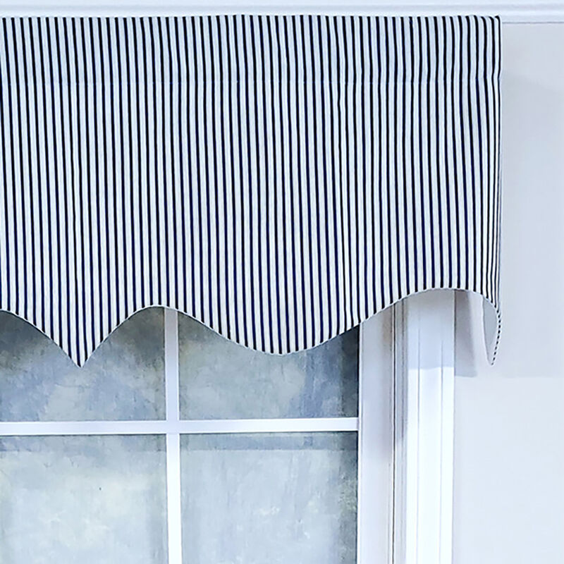 RLF Home Luxurious Modern Design Classic MG-Ticking Stripe Regal Style Window Valance 50" x 17" Black