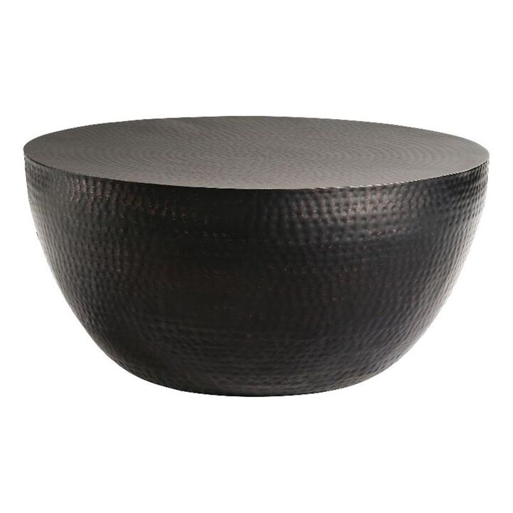 Modway Mella Metal Hammered 32 Inch Coffee Table in Black &ndash; Modern Living Room Drum Center Coffee Table