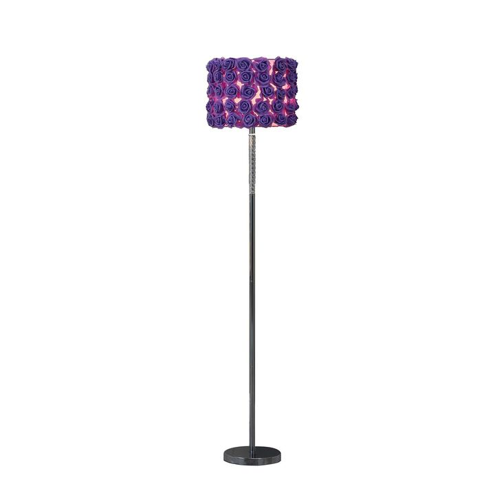 Finn 63 Inch Glamorous Floor Lamp, Rose Accent Shade, 100W, Purple, Silver-Benzara