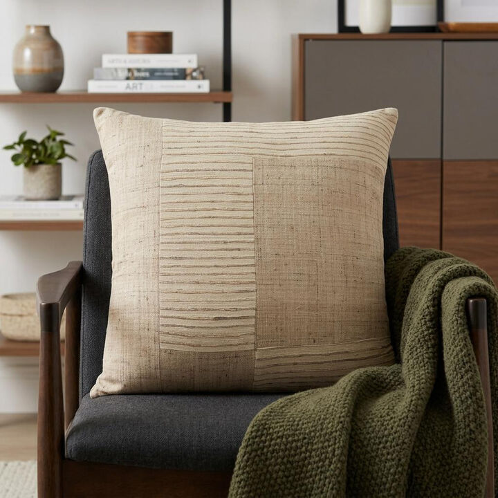 HomeRoots 24" Brown and Beige Geometric Silk Throw Pillow With Embroidery