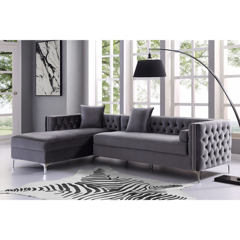 Inspired Home Clarinda Velvet Left Facing Chaise Sectional Sofa