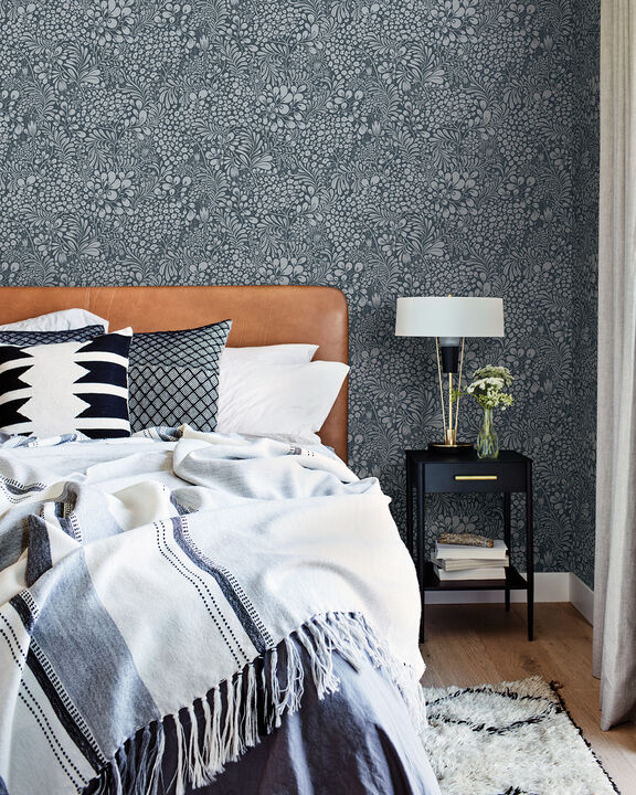 Siv Dark Blue Botanical Wallpaper