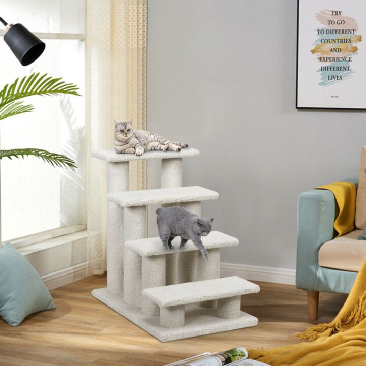 Pet Stairs Carpeted Ladder Ramp Scratching Post Cat Tree Climber