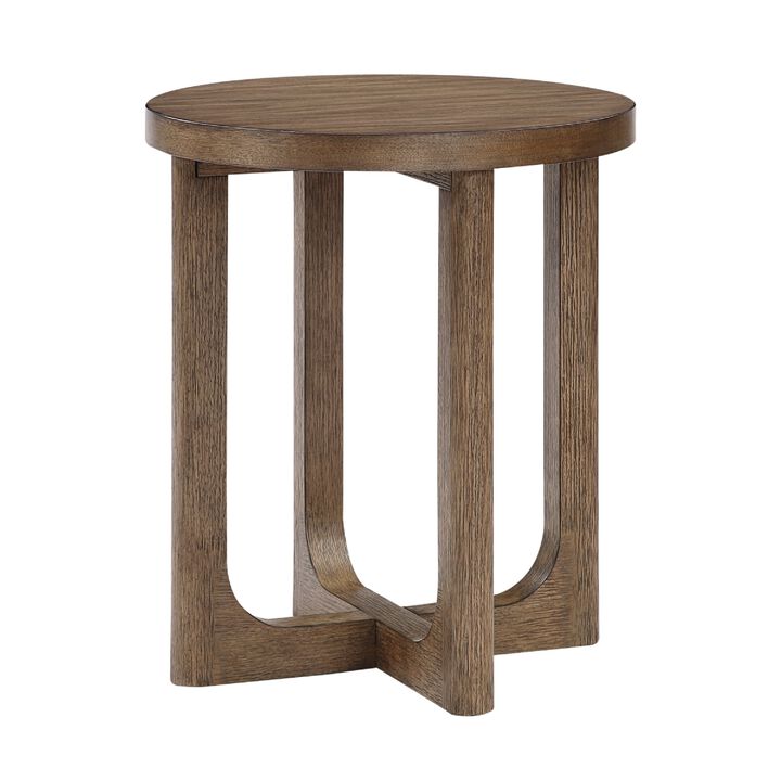 Bly Side End Table, Round Top, X base, Transitional Light Brown 20 Inch