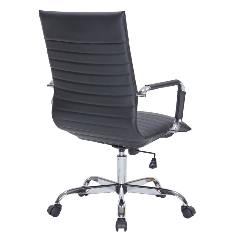 LeisureMod Harris High-Back Office Chair, Leather Upholstery with Adjustable Height, Lumbar Support, Swivel Seat and Chrome Base for Home or Office