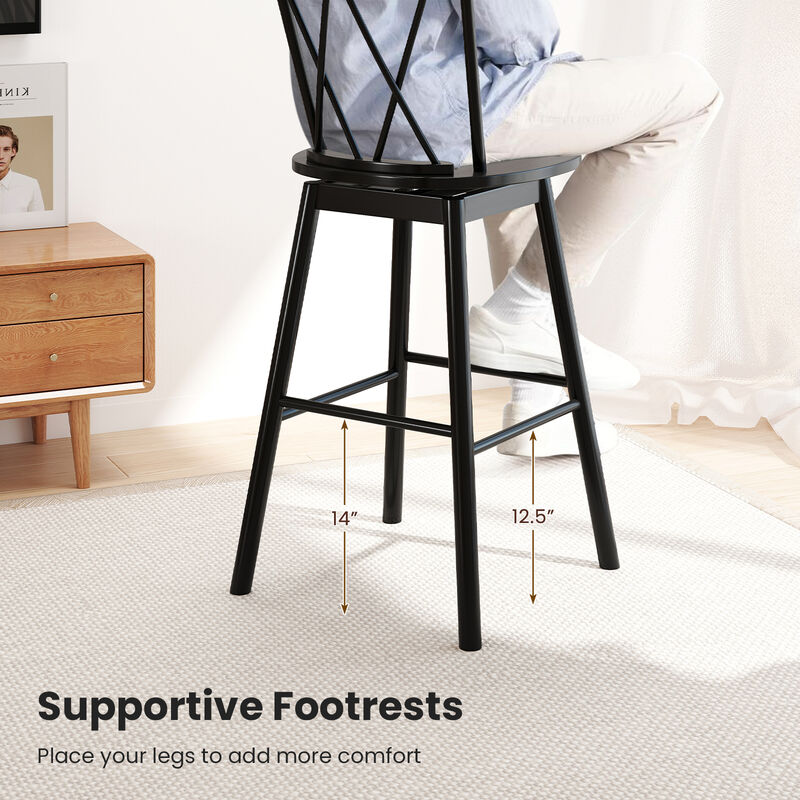Windsor Counter Height Bar Stools Set of 2 – Backrest and Footrest Support