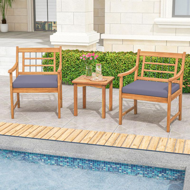 Hivvago 3 Piece Wood Patio Furniture Set with Seat Cushions and Acacia Wood Frame