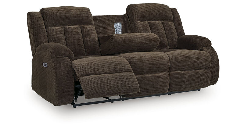 Greely Bend Power Reclining Sofa with Drop Down Table in Brown image number 5