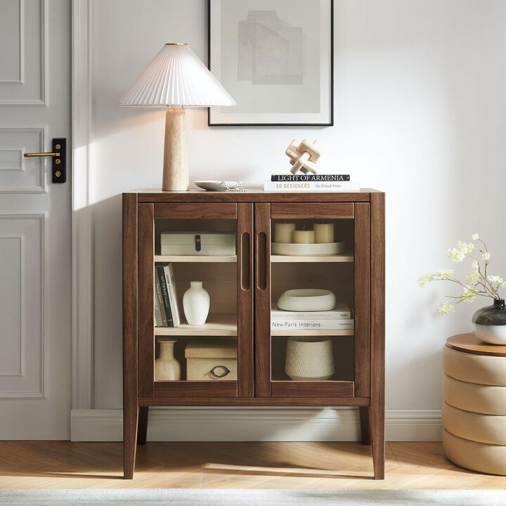Modway Nell 36 Inch Accent Storage Cabinet in Walnut &ndash; Tea/Coffee Small Buffet Cabinet with Shelves for Living Room, Hallway, or Entryway