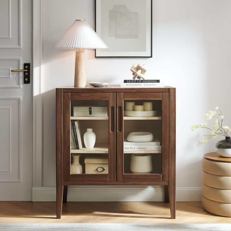 Modway Nell 36 Inch Accent Storage Cabinet in Walnut &ndash; Tea/Coffee Small Buffet Cabinet with Shelves for Living Room, Hallway, or Entryway image number 1