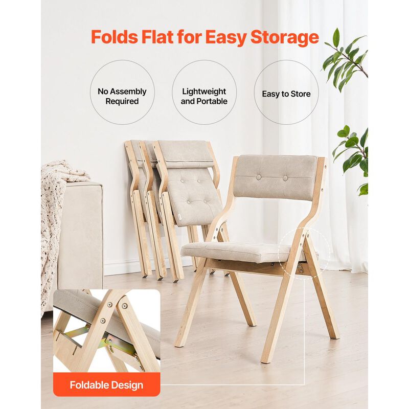Foldable Wooden Chairs Set of 4 with Cushions, Portable Dining Seating for Kitchen & Office image number 4
