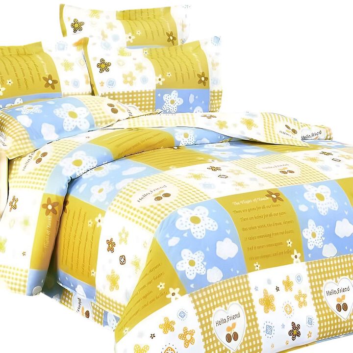 Yellow Cotton Full Bedding Set with Soft Duvet Cover