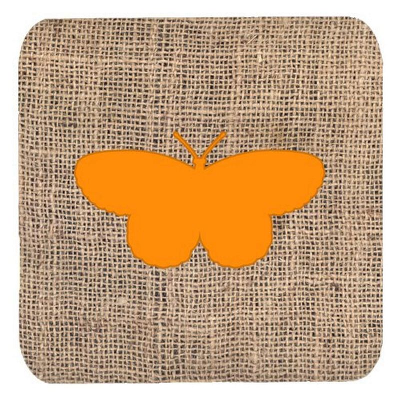 Caroline's Treasures BB1052-BL-OR-FC Butterfly Burlap and Orange Foam Coasters (Set of 4), 3.5 H x 3.5 W, Multicolor