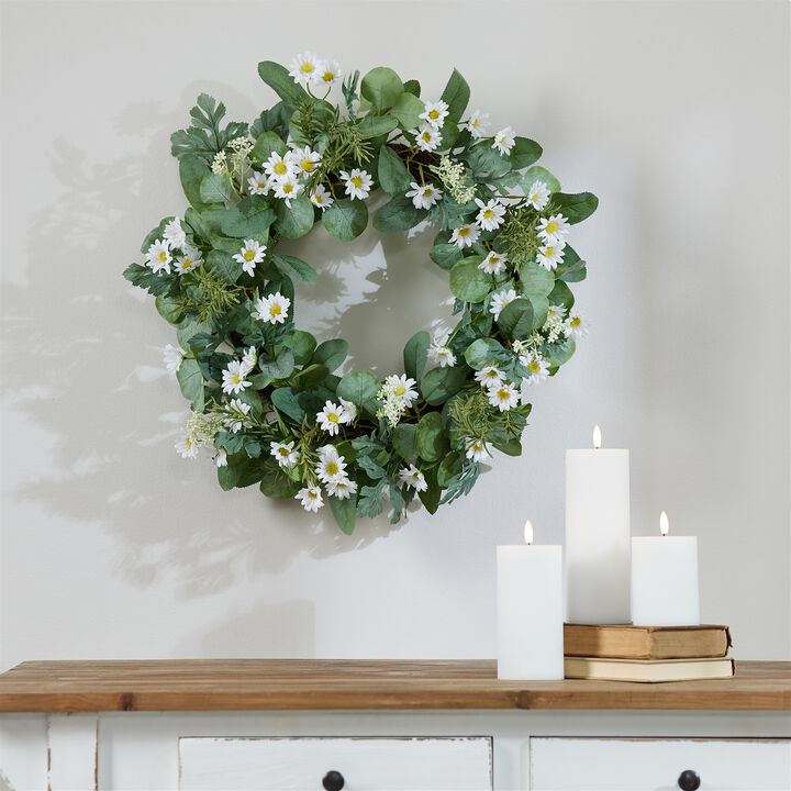 Mini Daisy and Foliage Wreath for Wall, Door, or Tabletop Accent Decor