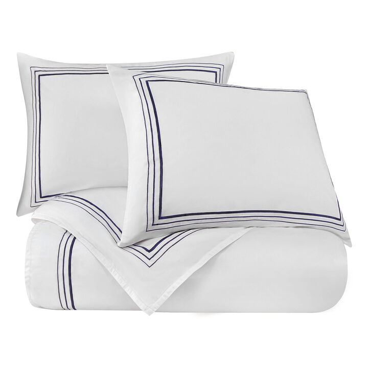 Border Embroidery Queen Navy Duvet Cover Set