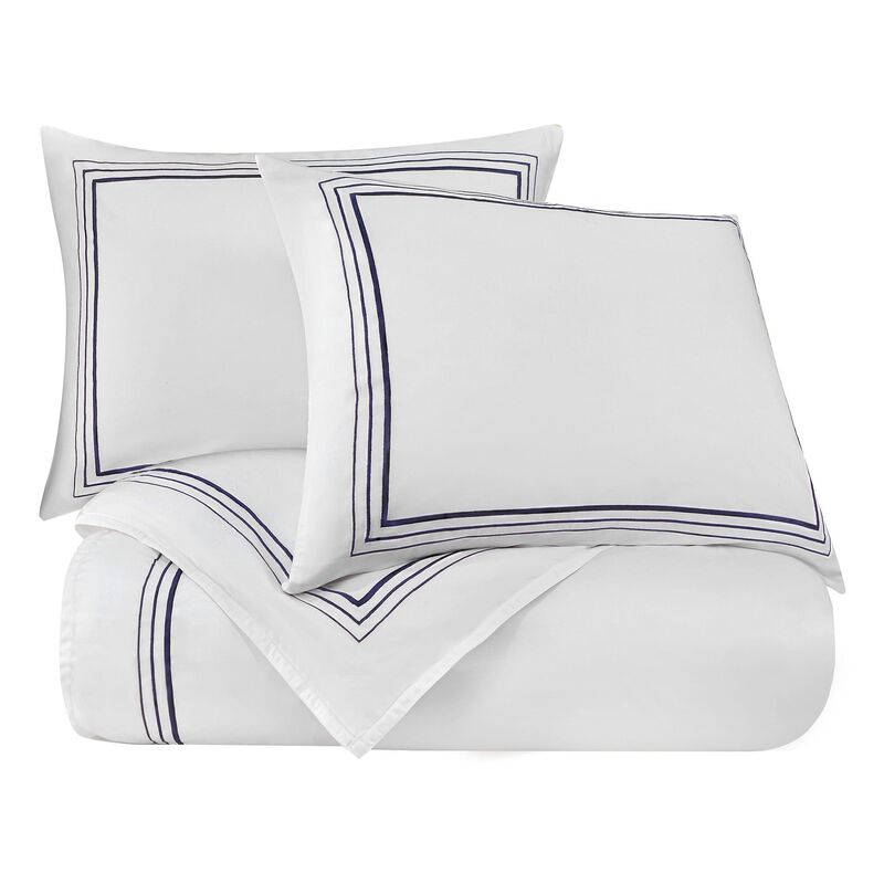 Border Embroidery Queen Navy Duvet Cover Set image number 0